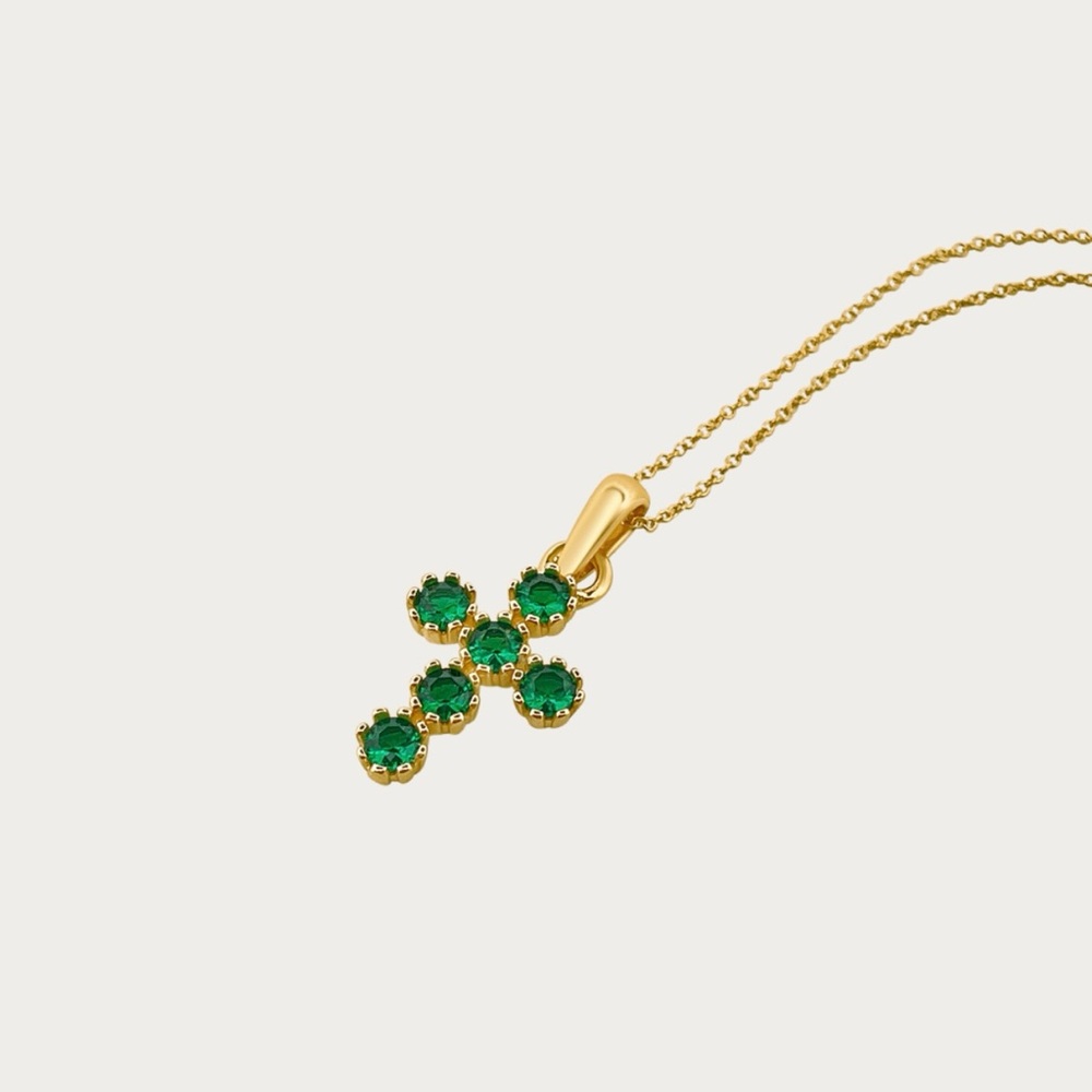 14K EMERALD CROSS NECKLACE